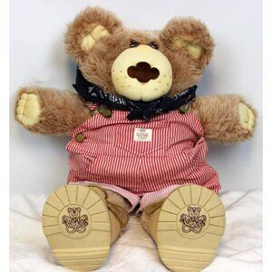 1984 Furskins 22" Dudley Bear Red Striped Overalls Bandana Boots Xavier Roberts